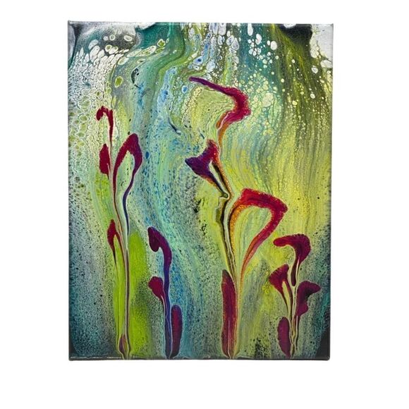 “Abstract Flowers” Original Fluid Painting on Stretched Canvas - Picture 1 of 10